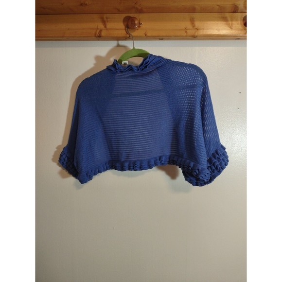 Moth Women's Blue Textured One Size Linen Blend Open Front Floral Bolero - Picture 7 of 12